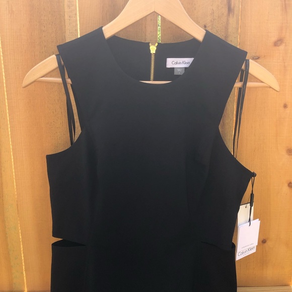 Calvin Klein Black Side Cut Out High Neck Sheath Dress - Size 6 - Picture 5 of 14